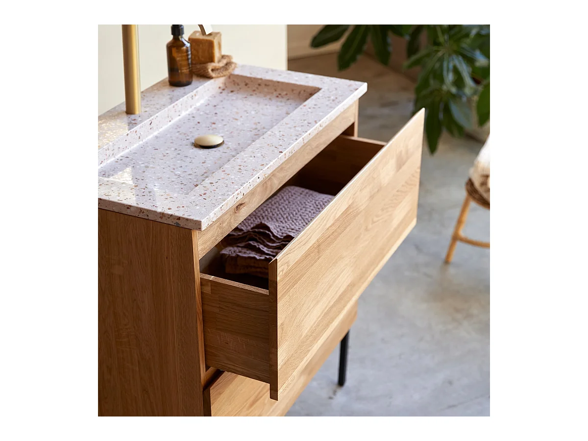 Badmöbel Nova aus massivem Eichenholz und Premium-Terrazzo Pink 80