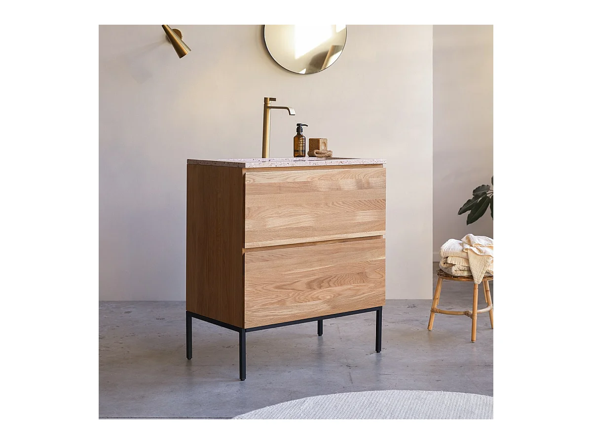 Badmöbel Nova aus massivem Eichenholz und Premium-Terrazzo Pink 80