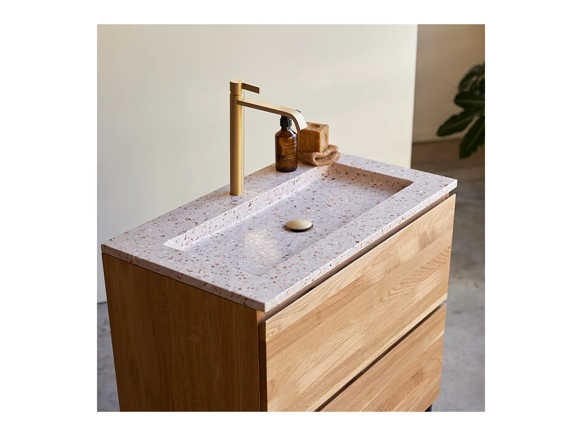 Badmöbel Nova aus massivem Eichenholz und Premium-Terrazzo Pink 80