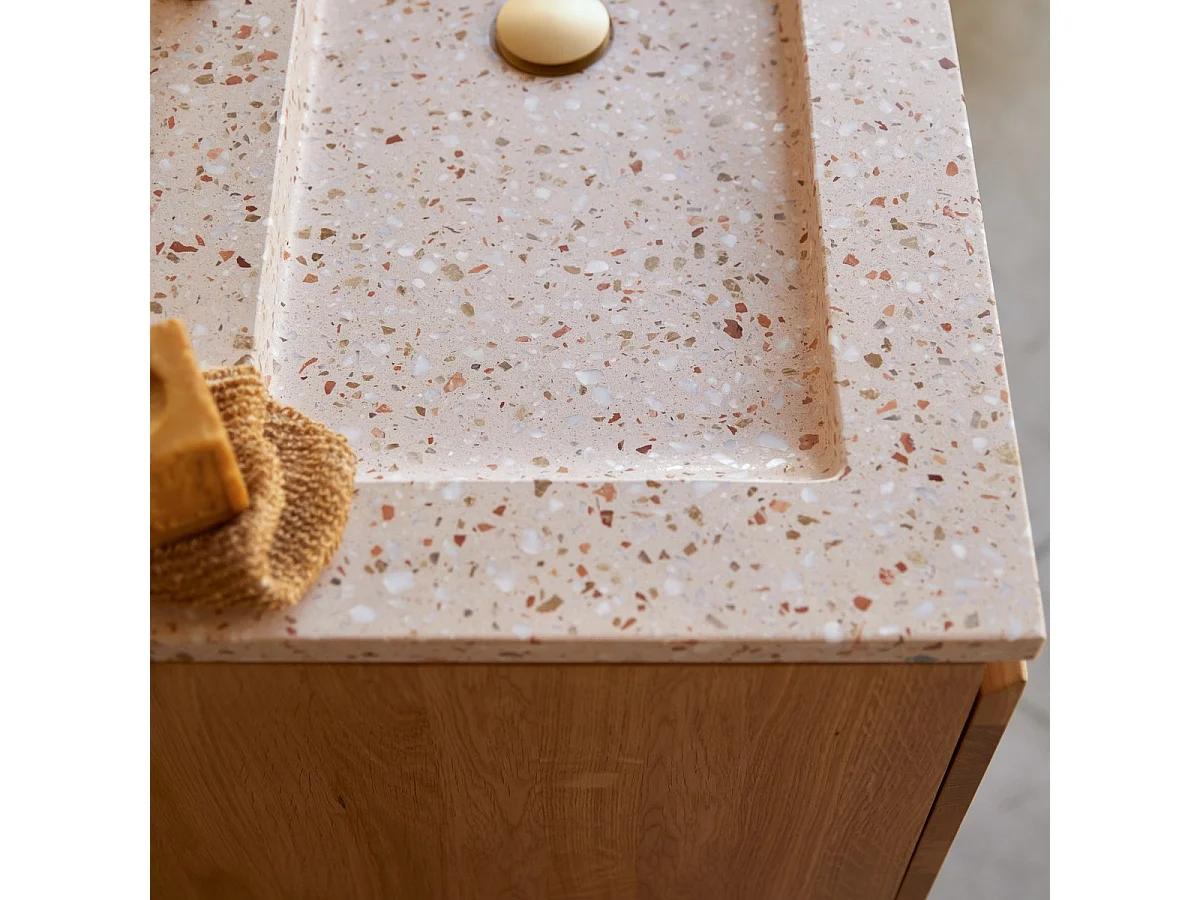 Badmöbel Nova aus massivem Eichenholz und Premium-Terrazzo Pink 80