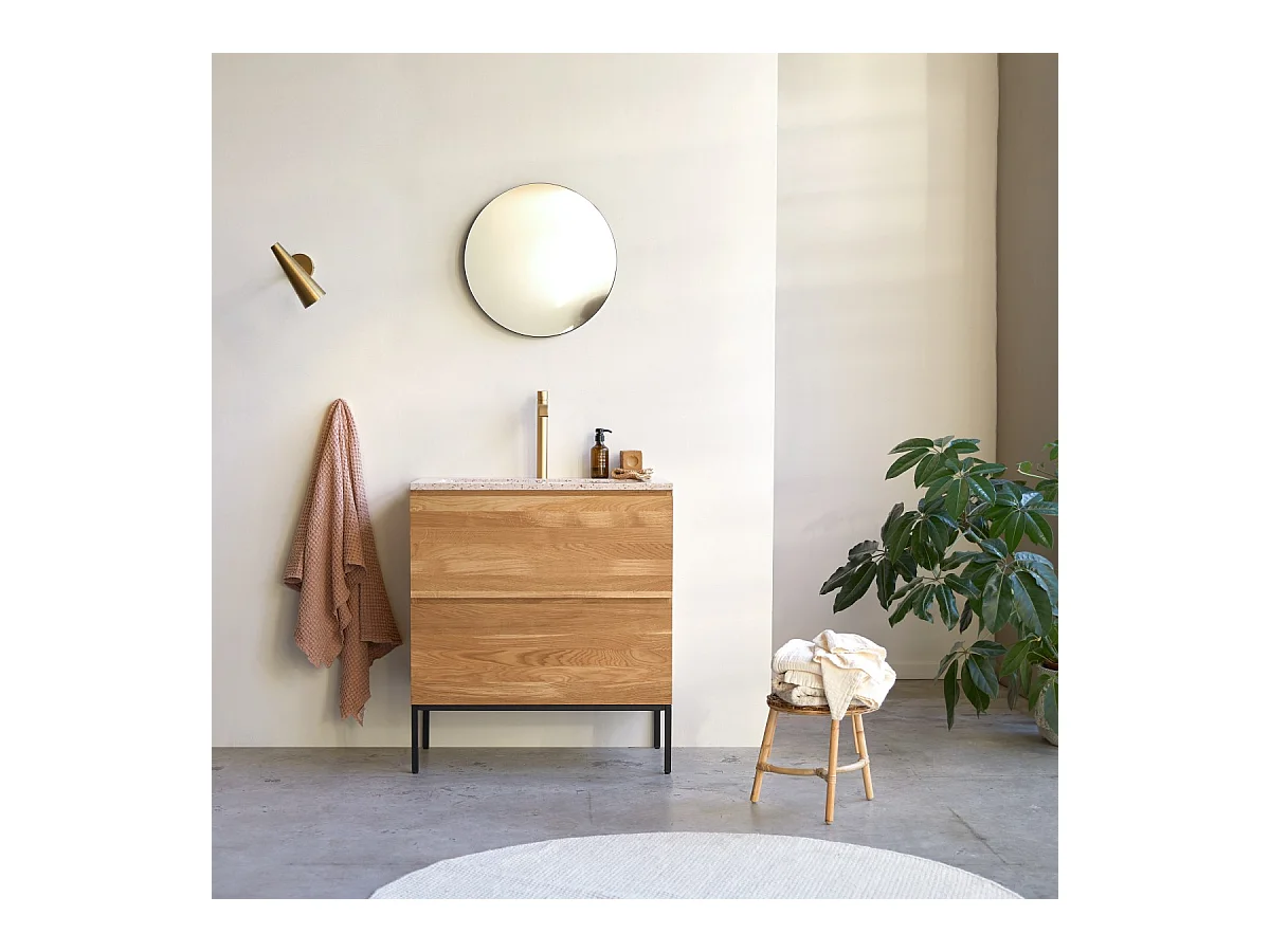 Mobile per il bagno in legno di rovere e battuto di terrazzo premium Pink 80 Nova