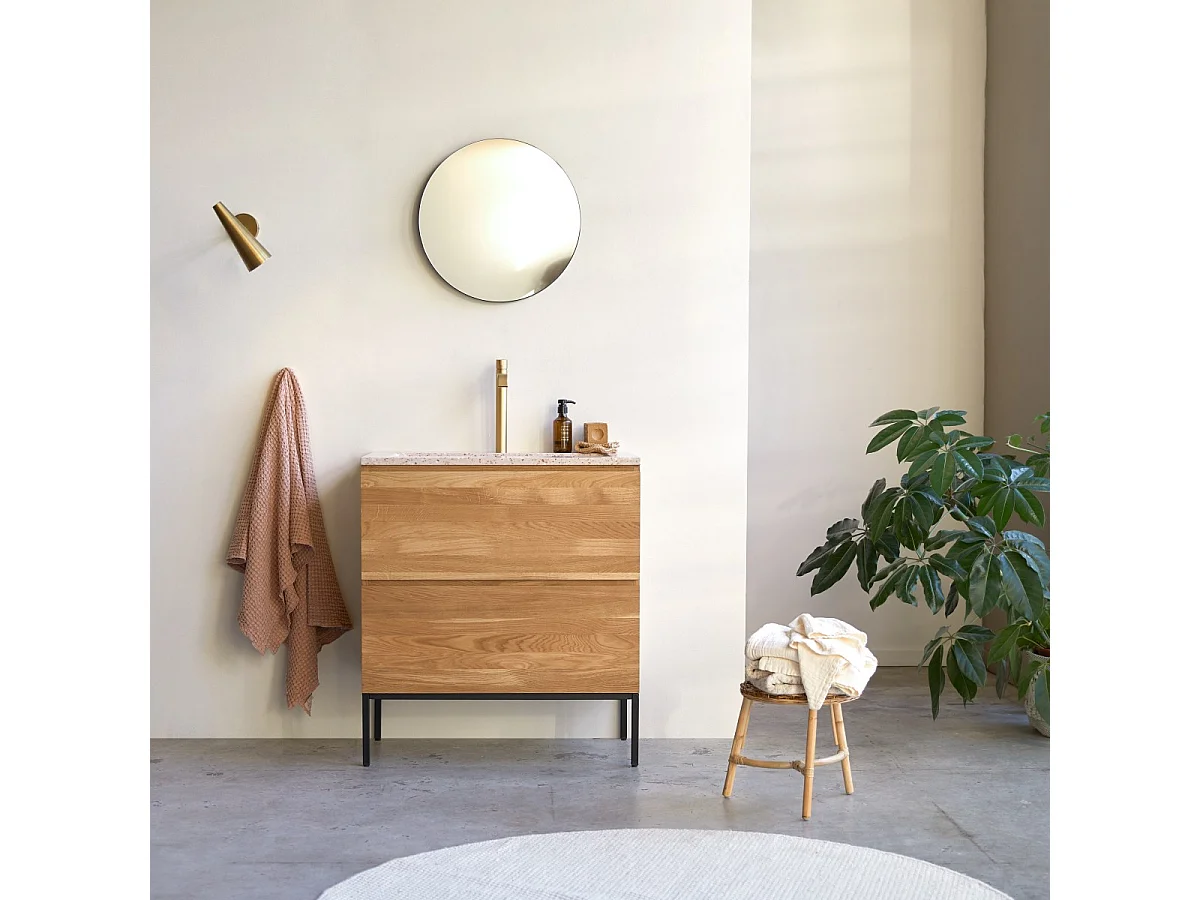 Badmöbel Nova aus massivem Eichenholz und Premium-Terrazzo Pink 80