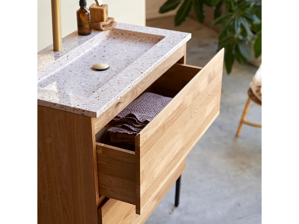 Badmöbel Nova aus massivem Eichenholz und Premium-Terrazzo Pink 80