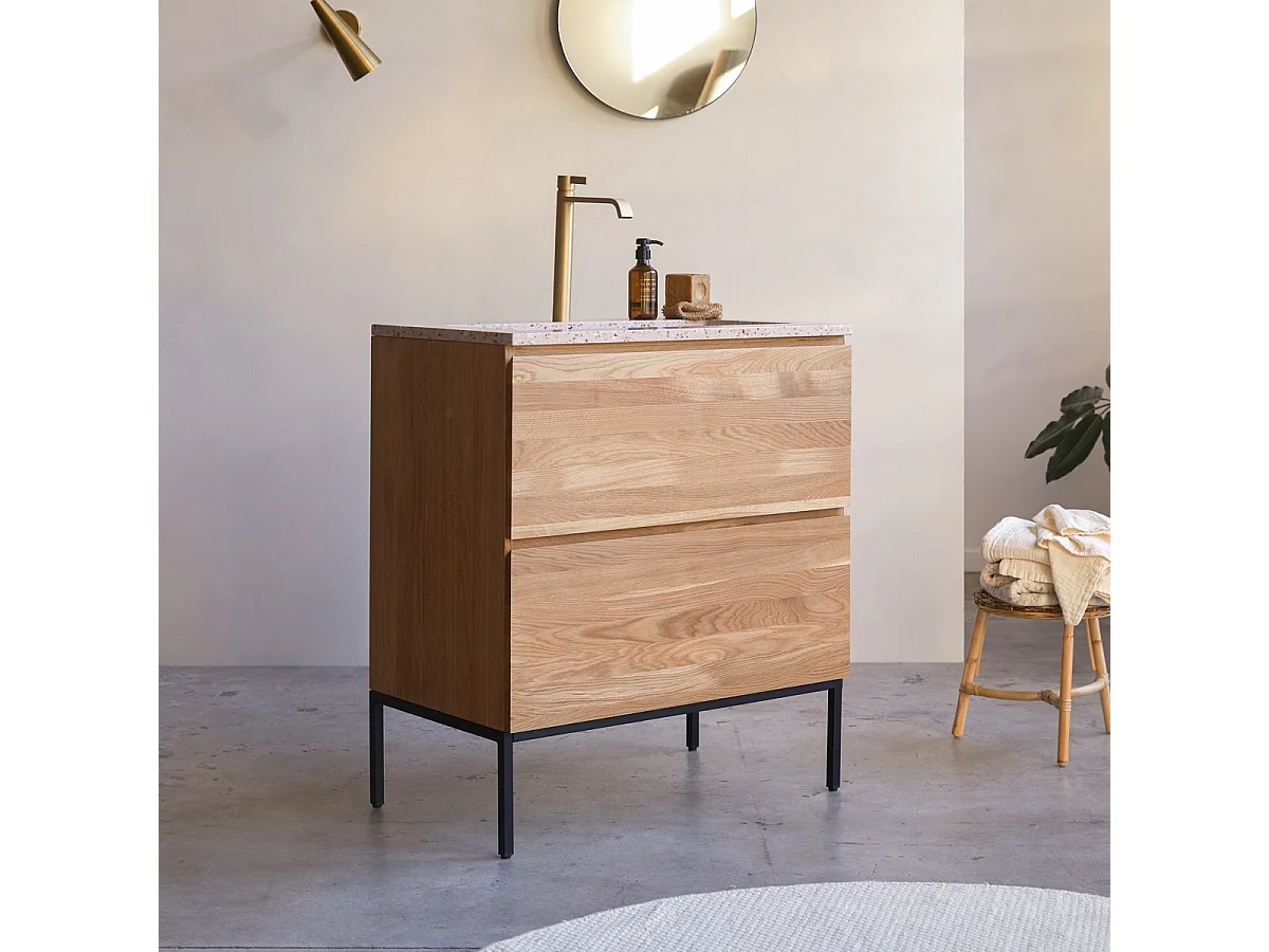 Badmöbel Nova aus massivem Eichenholz und Premium-Terrazzo Pink 80