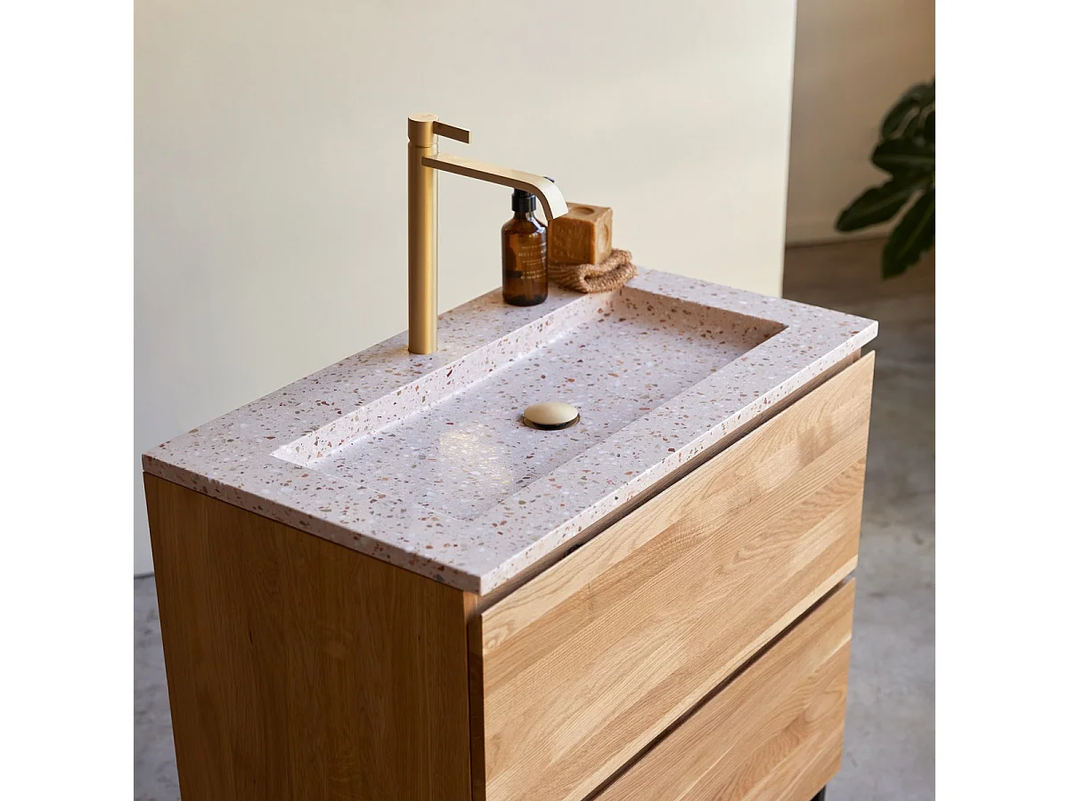 Badmöbel Nova aus massivem Eichenholz und Premium-Terrazzo Pink 80