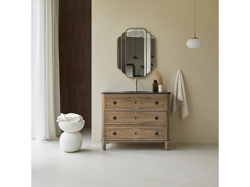 Mobile da bagno in legno pino e pietra con lavabo singolo 100 Emily