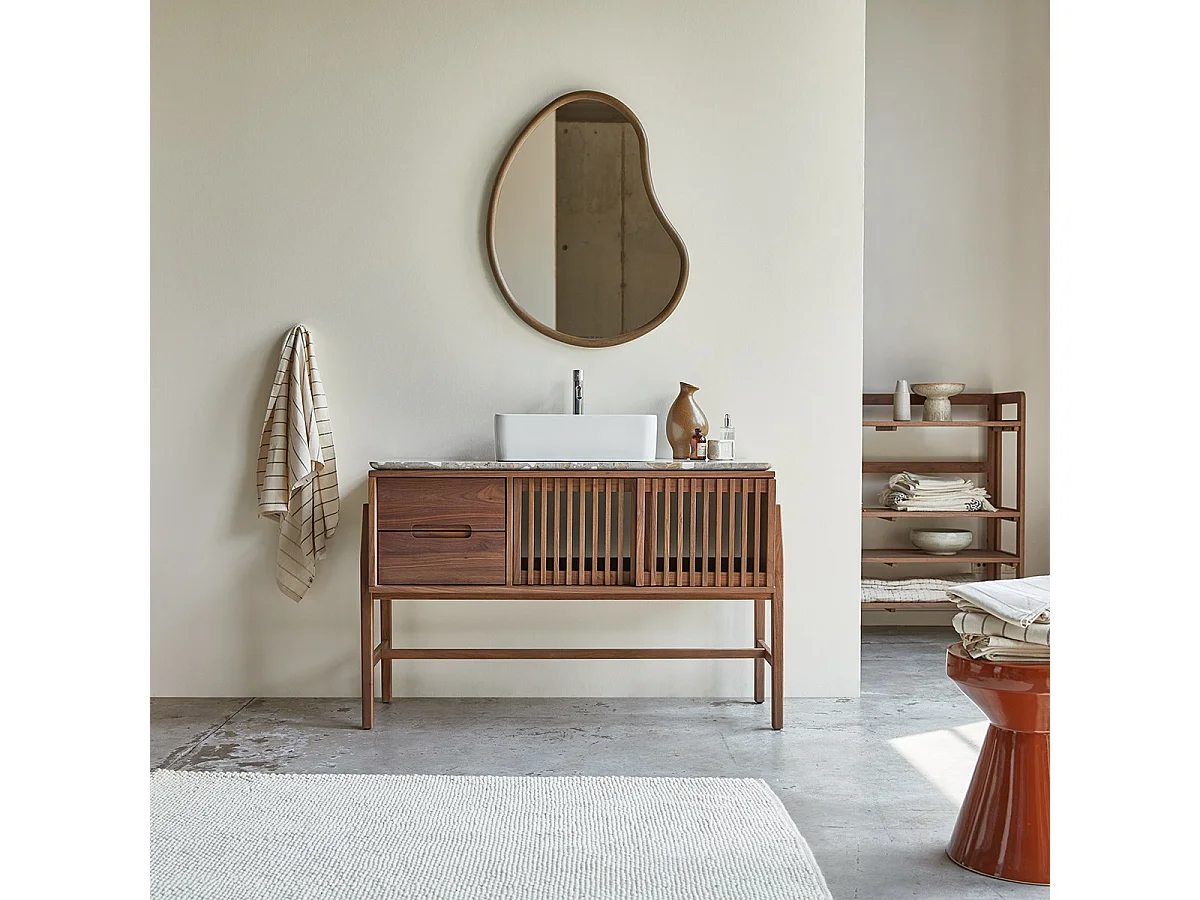 Mobile per il bagno Isaure in legno di noce massello e battuto di terrazzo