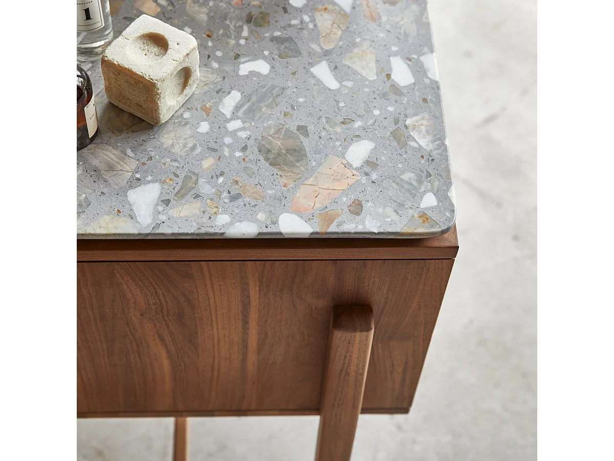 Mobile per il bagno Isaure in legno di noce massello e battuto di terrazzo