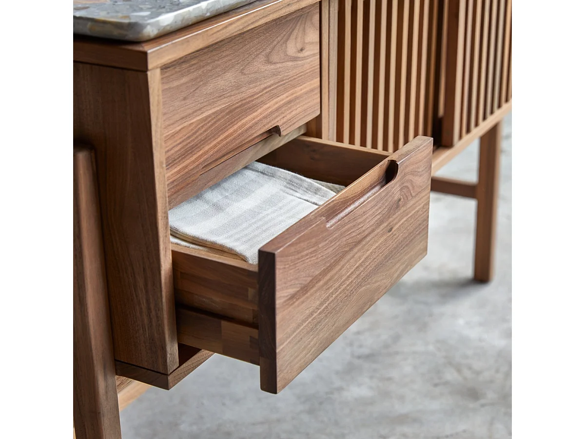 Mobile per il bagno Isaure in legno di noce massello e battuto di terrazzo