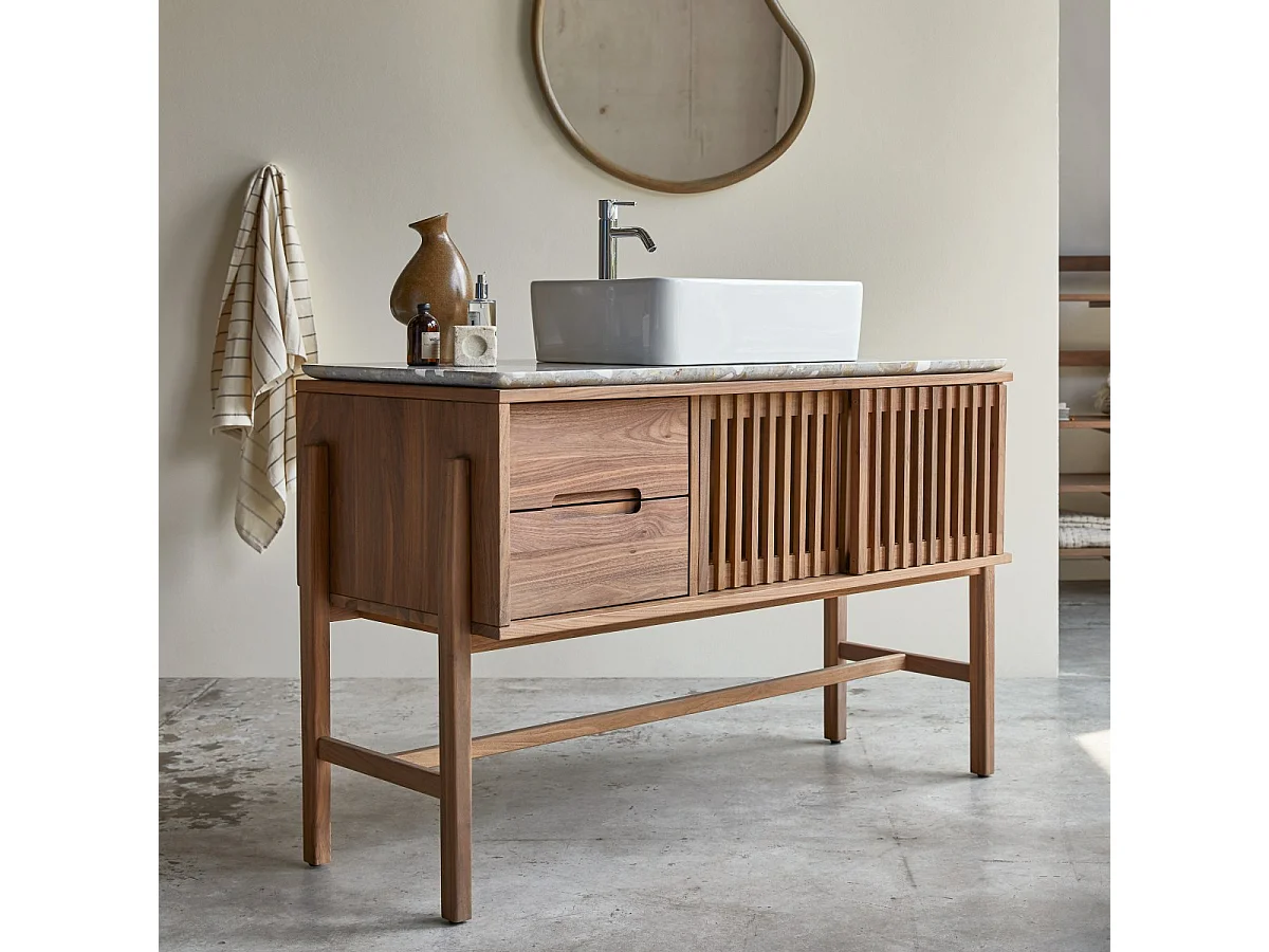 Mobile per il bagno Isaure in legno di noce massello e battuto di terrazzo