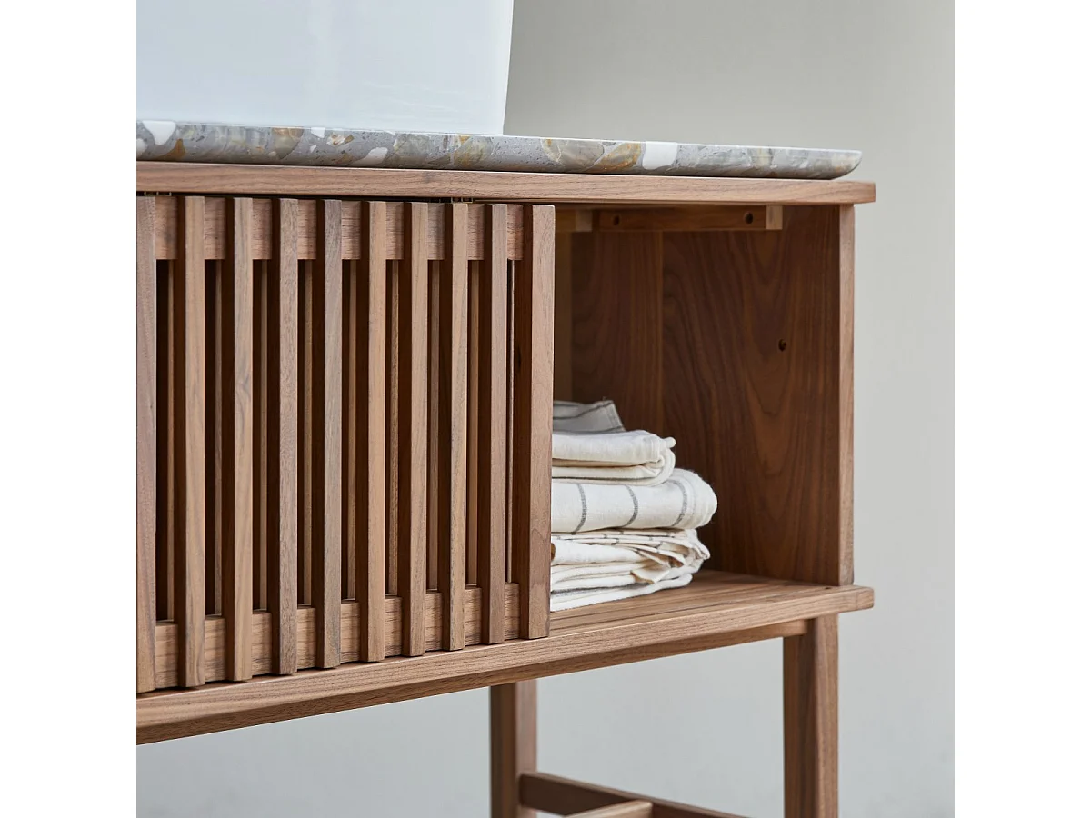 Mobile per il bagno Isaure in legno di noce massello e battuto di terrazzo