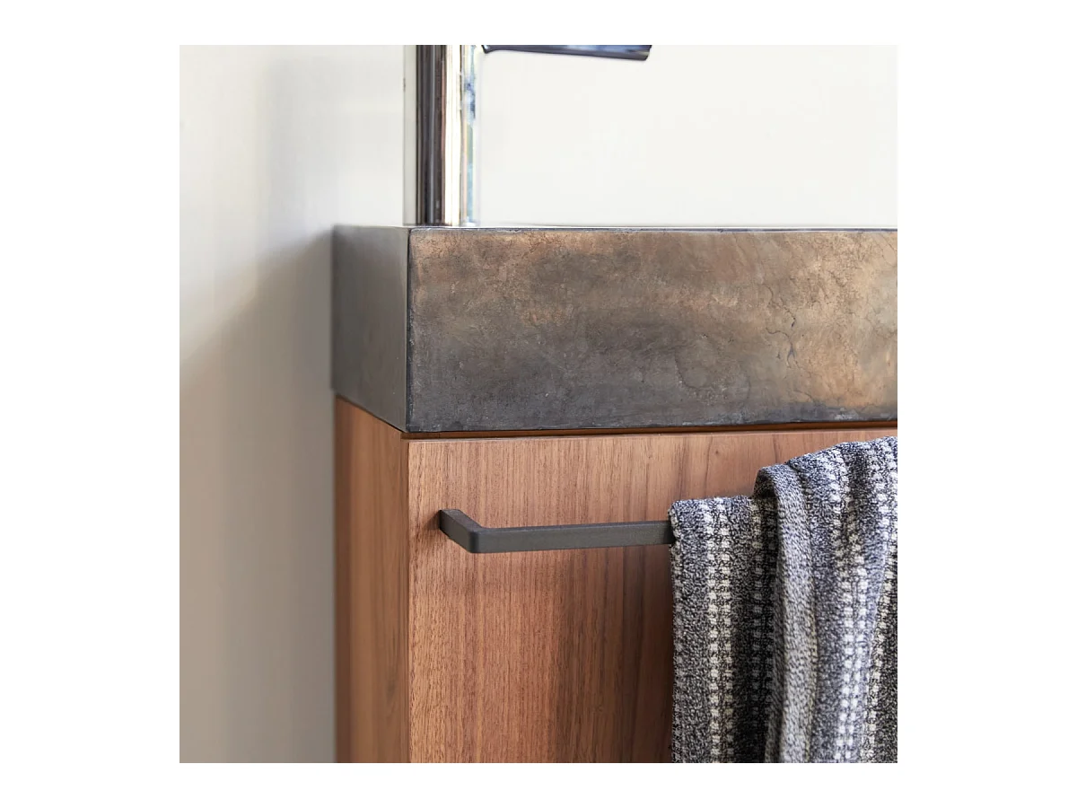 Hängendes Handwaschbecken Stelle aus Nussbaum und schwarzem Marmor