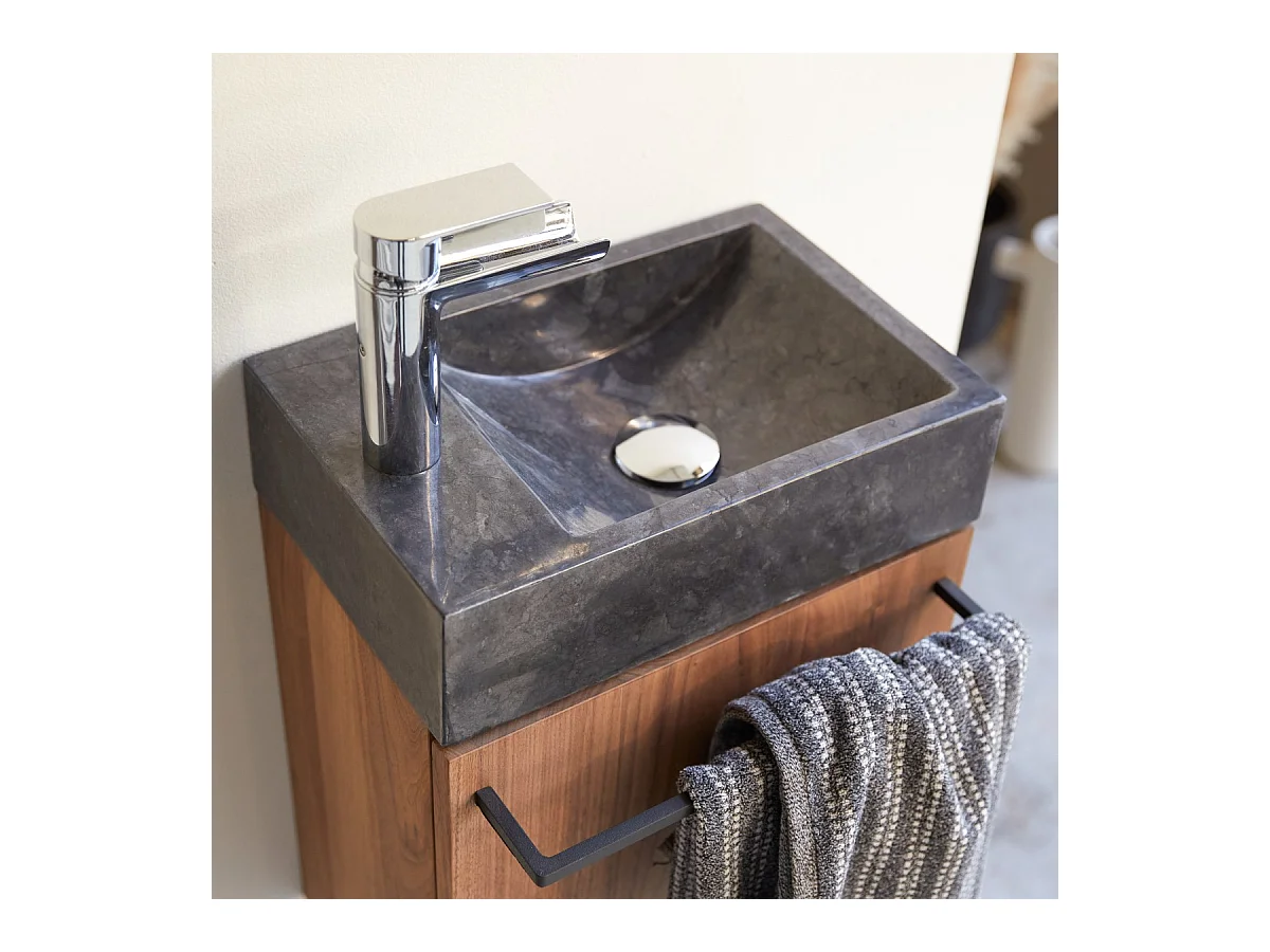Hängendes Handwaschbecken Stelle aus Nussbaum und schwarzem Marmor