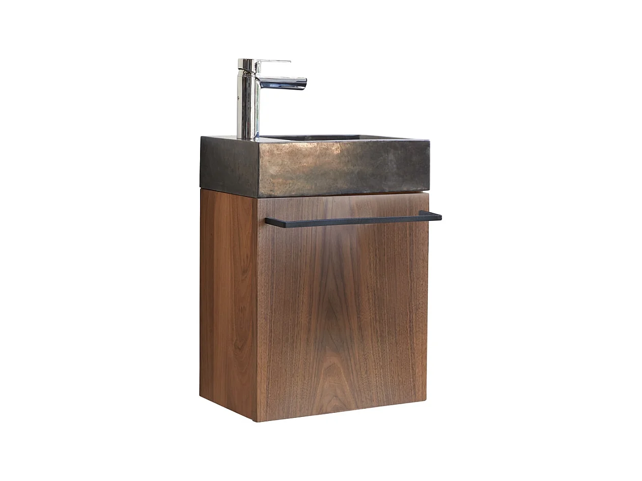 Hängendes Handwaschbecken Stelle aus Nussbaum und schwarzem Marmor