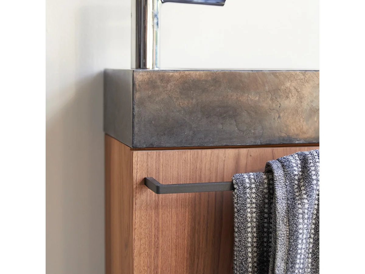 Hängendes Handwaschbecken Stelle aus Nussbaum und schwarzem Marmor