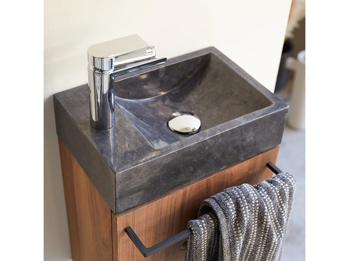 Hängendes Handwaschbecken Stelle aus Nussbaum und schwarzem Marmor