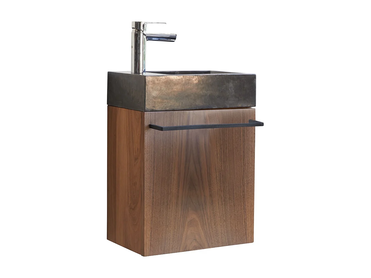 Hängendes Handwaschbecken Stelle aus Nussbaum und schwarzem Marmor
