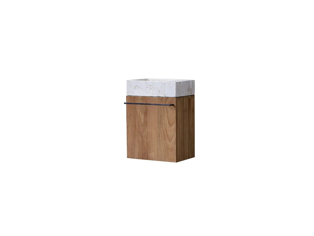 Mobile lavamani sospeso in legno di teak e marmo Stelle cream