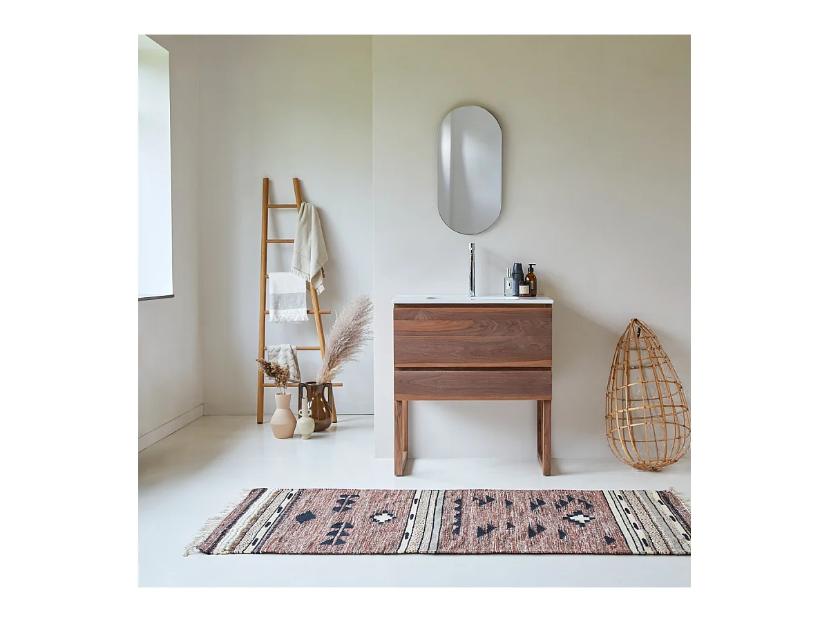 Mobile sottolavabo in legno di noce massello e lavabo in ceramica 80 Edgar