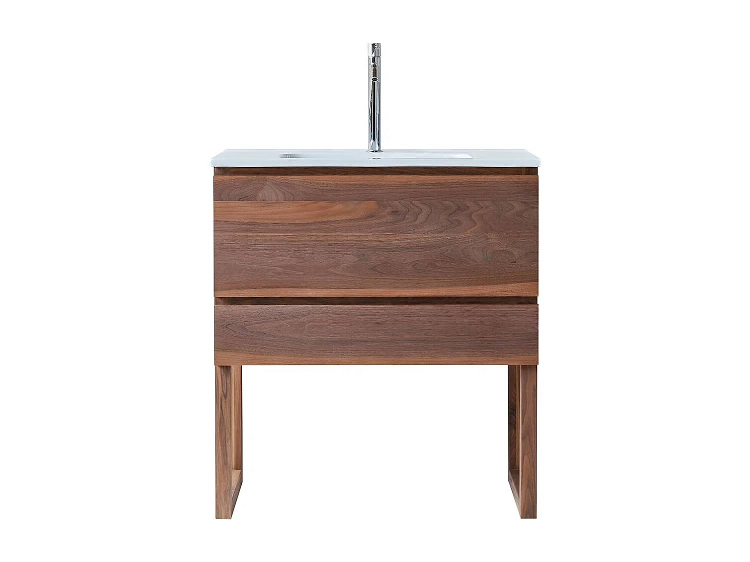 Mobile sottolavabo in legno di noce massello e lavabo in ceramica 80 Edgar