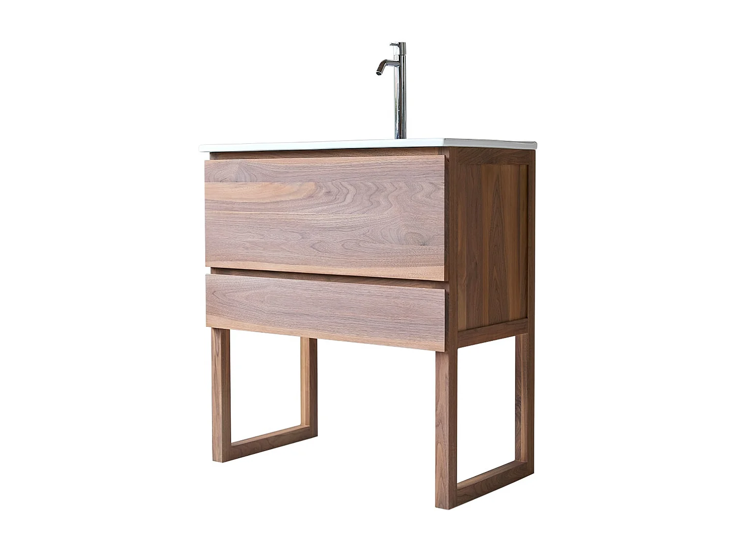 Mobile sottolavabo in legno di noce massello e lavabo in ceramica 80 Edgar
