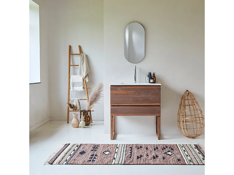 Mobile sottolavabo in legno di noce massello e lavabo in ceramica 80 Edgar