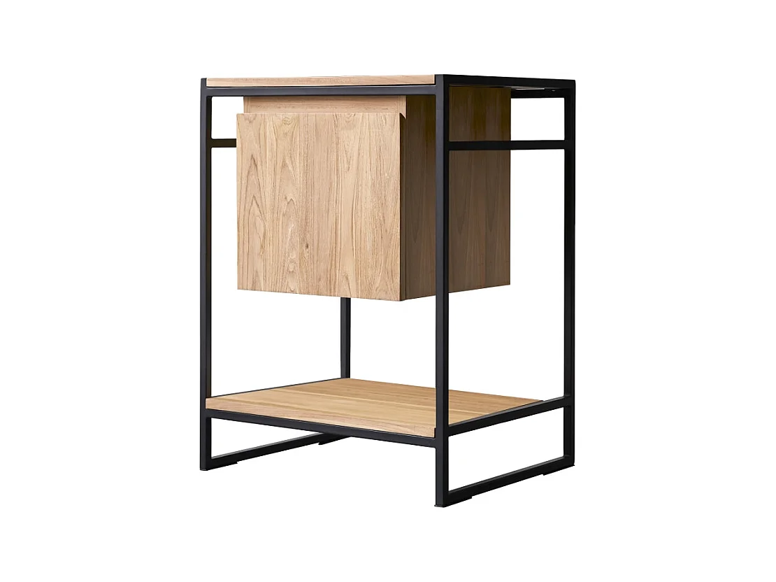 Waschtisch 60 cm aus Metall und Teakholz Materialmix industrieller Stil Einzel