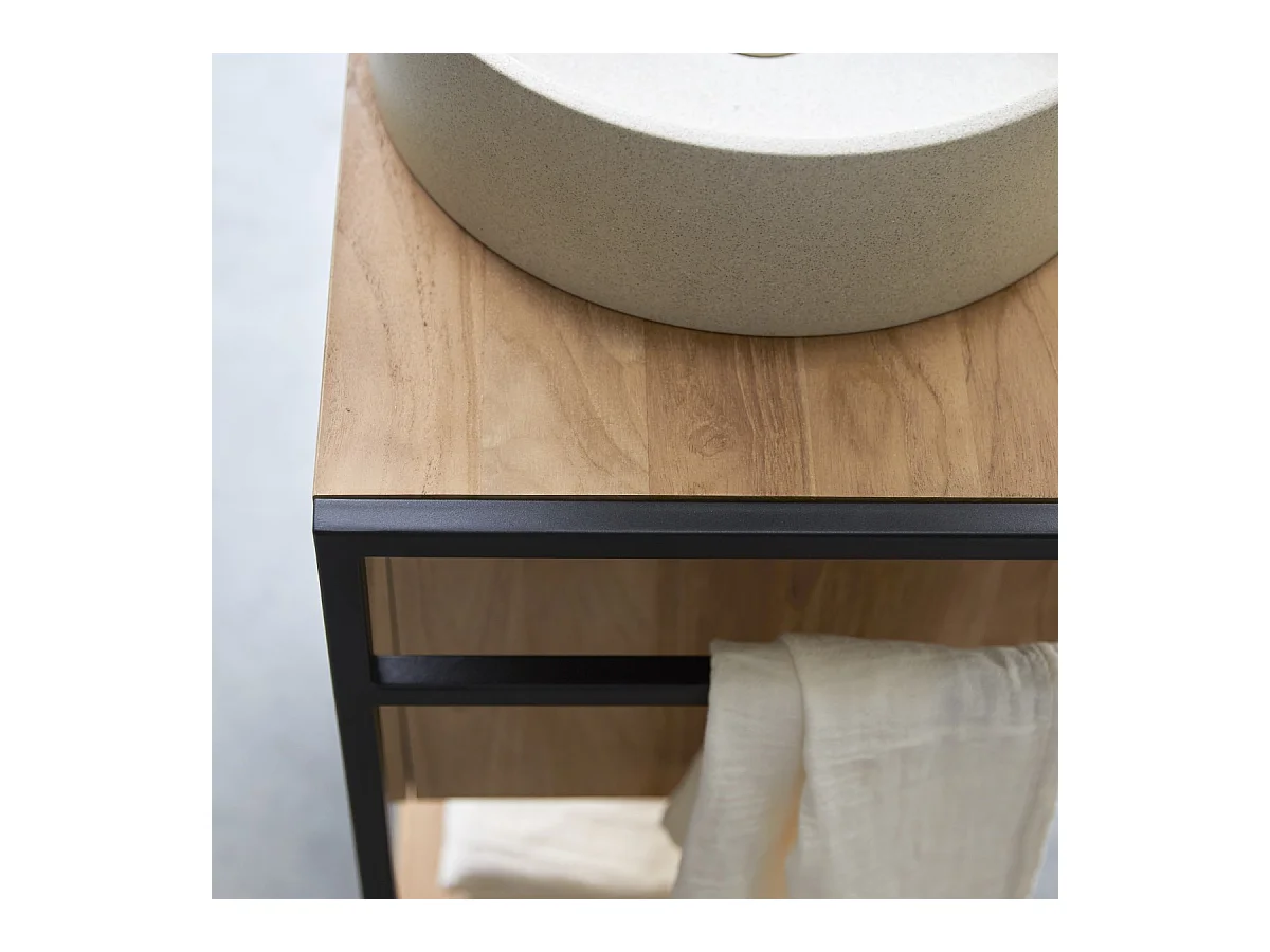 Waschtisch 60 cm aus Metall und Teakholz Materialmix industrieller Stil Einzel