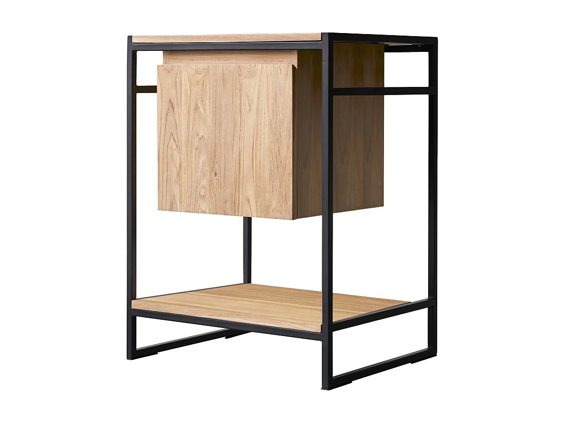 Waschtisch 60 cm aus Metall und Teakholz Materialmix industrieller Stil Einzel