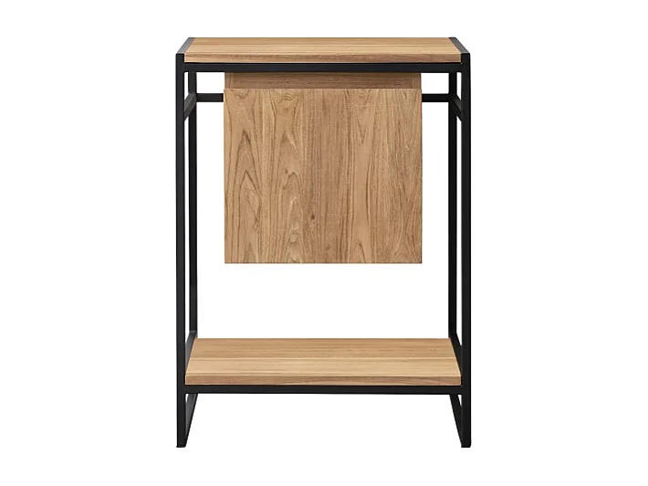 Waschtisch 60 cm aus Metall und Teakholz Materialmix industrieller Stil Einzel