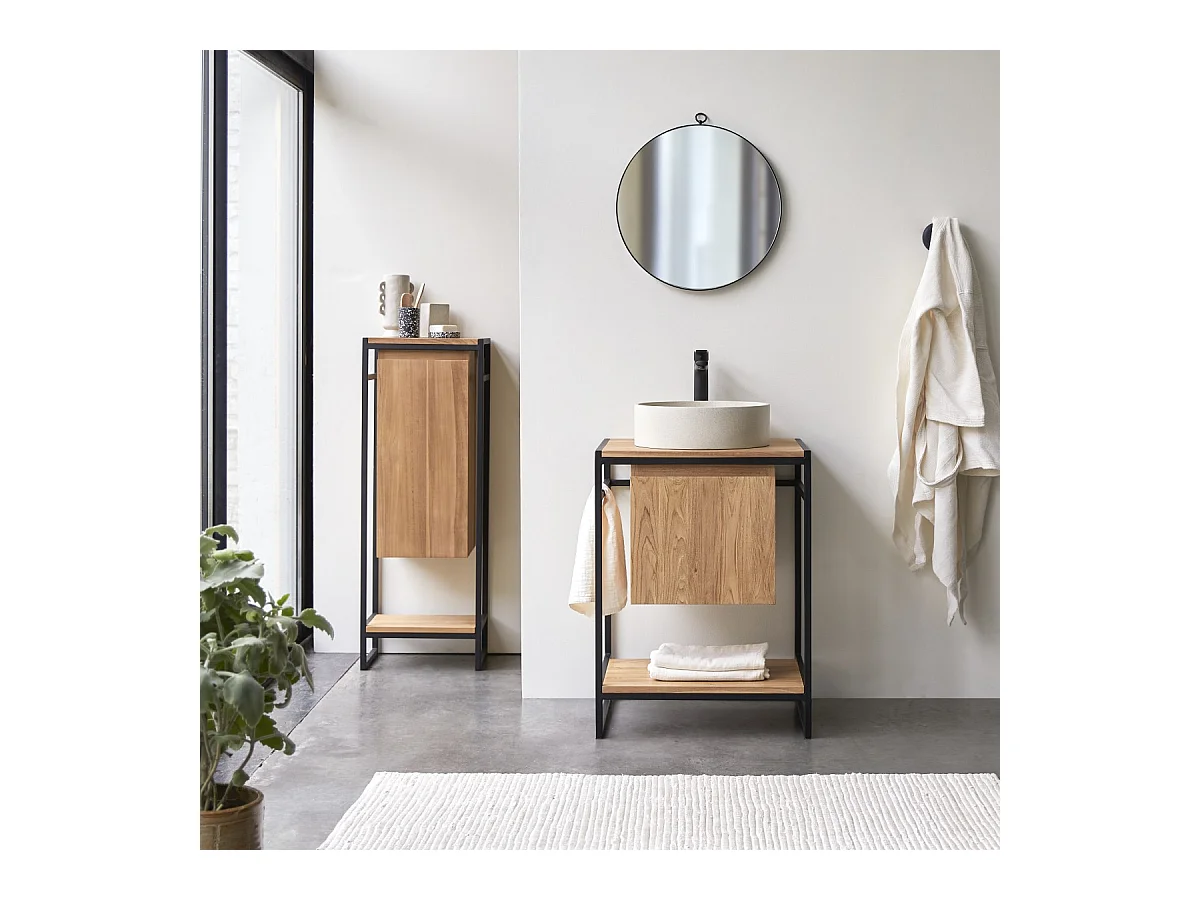 Meuble Salle de bain en bois de teck et métal 60 Michal
