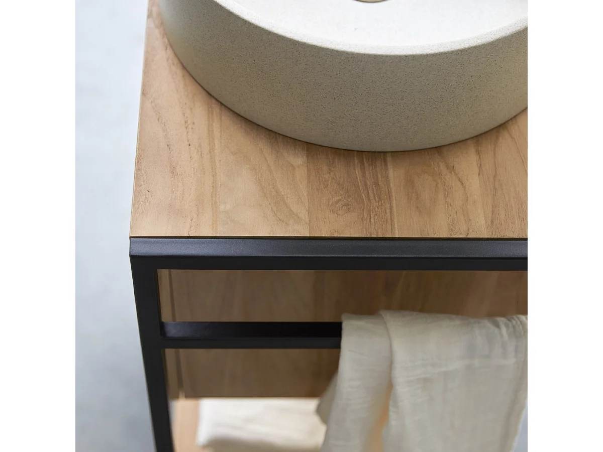 Waschtisch 60 cm aus Metall und Teakholz Materialmix industrieller Stil Einzel