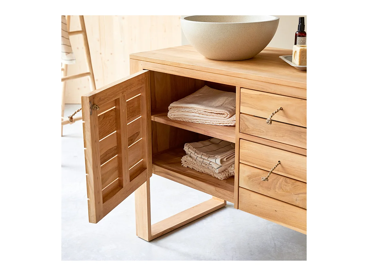 Meuble sous vasque en bois de teck 145 Minimalys