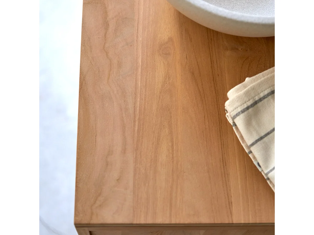 Waschbeckenunterschrank Waschtisch aus Teak Naturton Lattenoptik 145 cm