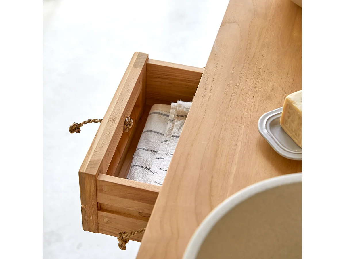 Waschbeckenunterschrank Waschtisch aus Teak Naturton Lattenoptik 145 cm