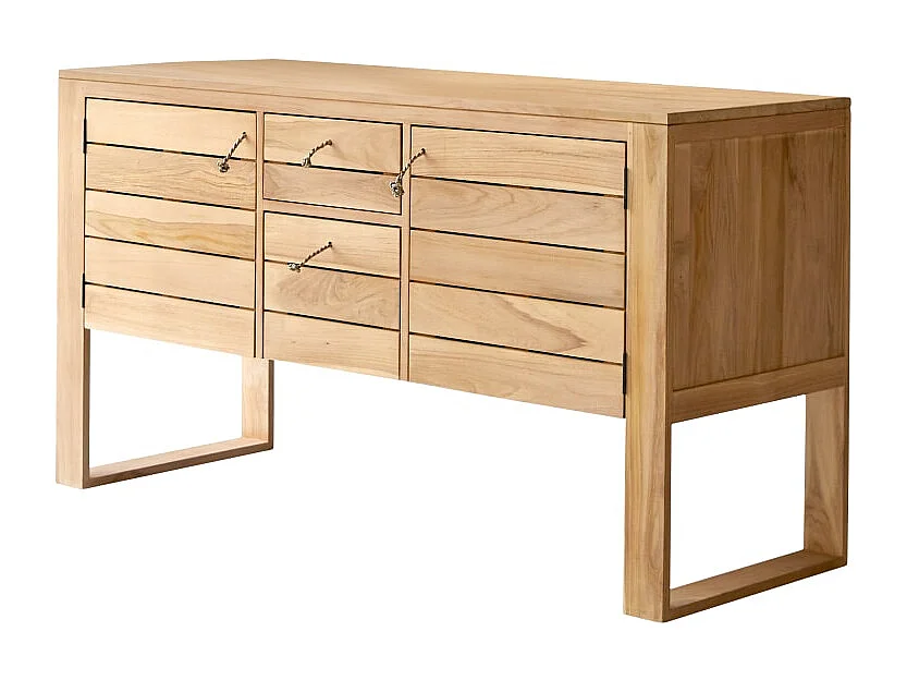 Waschbeckenunterschrank Waschtisch aus Teak Naturton Lattenoptik 145 cm