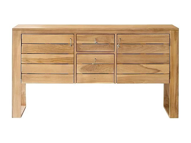 Waschbeckenunterschrank Waschtisch aus Teak Naturton Lattenoptik 145 cm