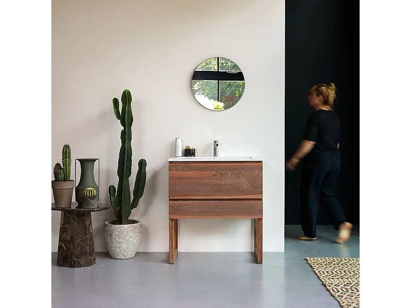 Badezimmerschrank aus Nussbaum massiv und Premium-Terrazzo Moon Edgar 80