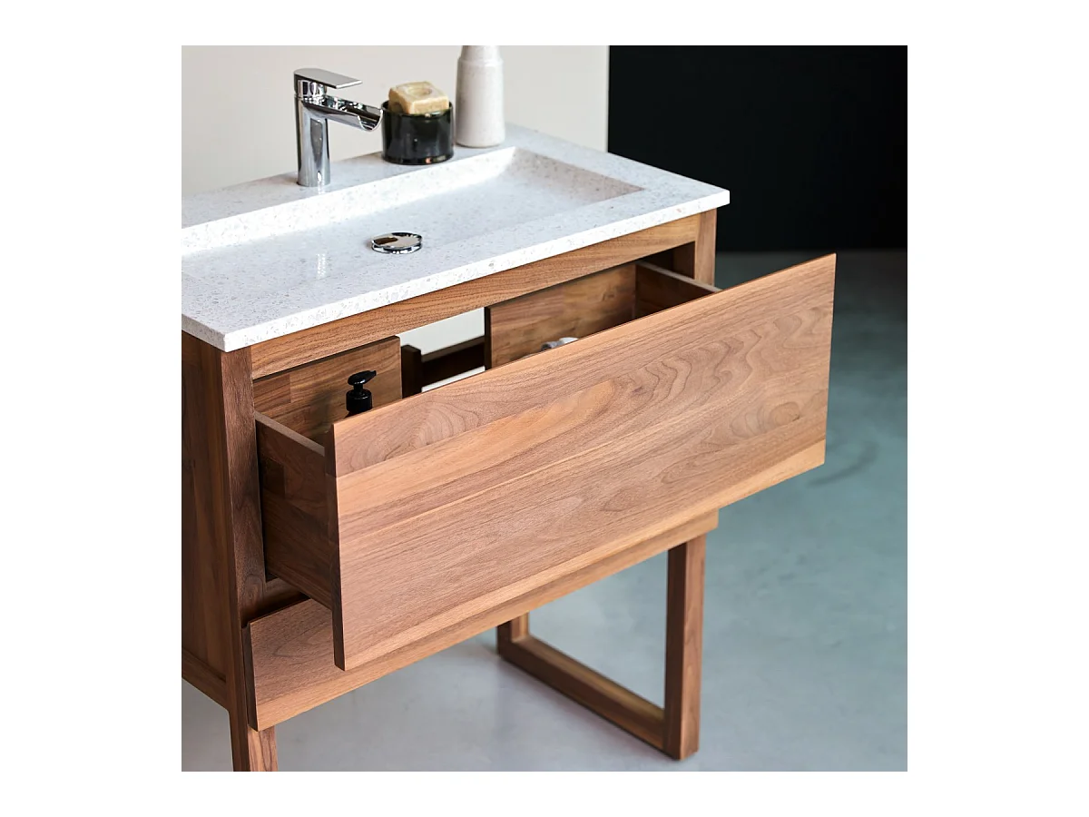 Mobile per il Bagno in legno di noce massello e terrazzo premium Moon Edgar 80