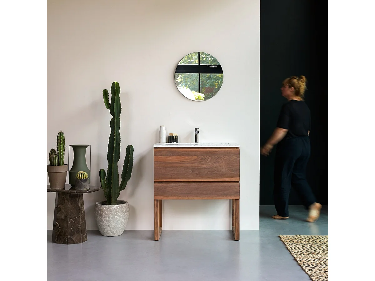 Mobile per il Bagno in legno di noce massello e terrazzo premium Moon Edgar 80