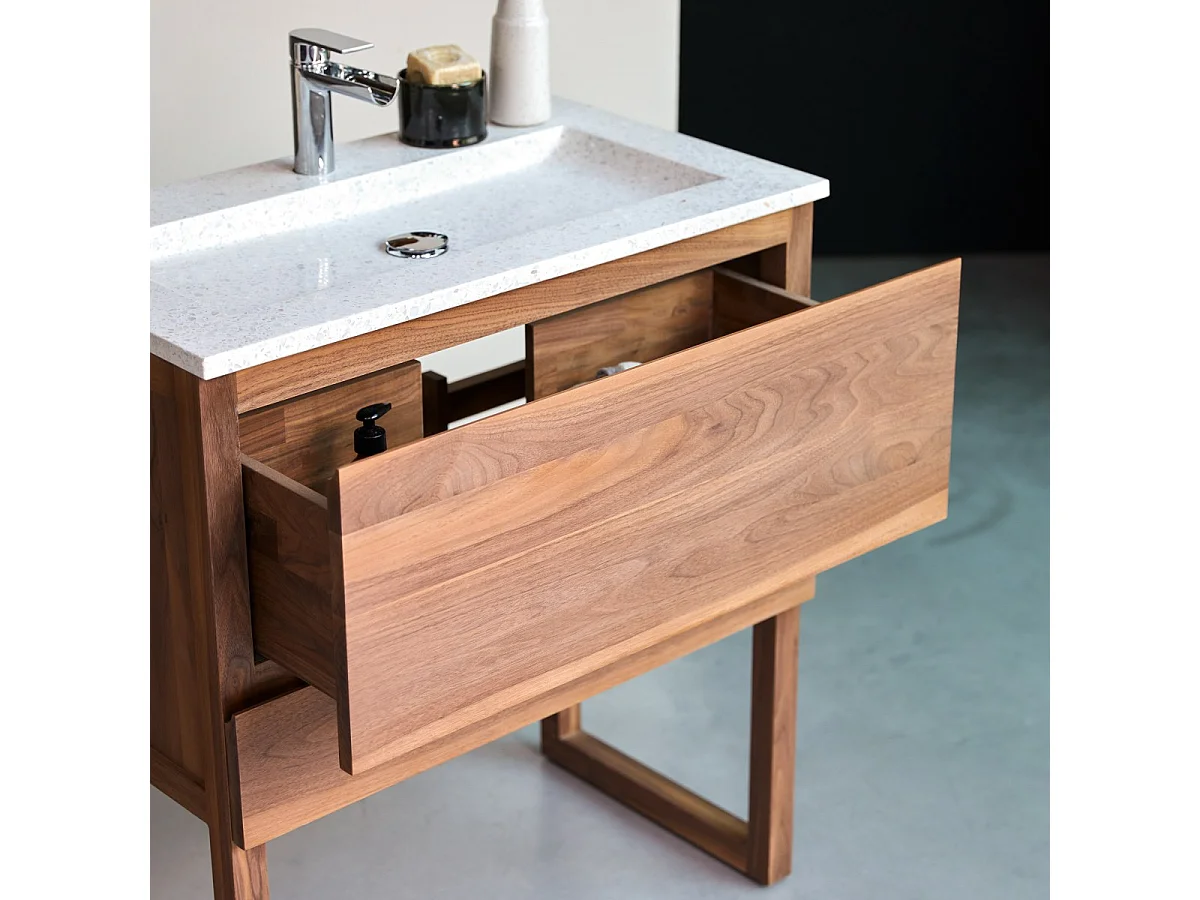 Mobile per il Bagno in legno di noce massello e terrazzo premium Moon Edgar 80