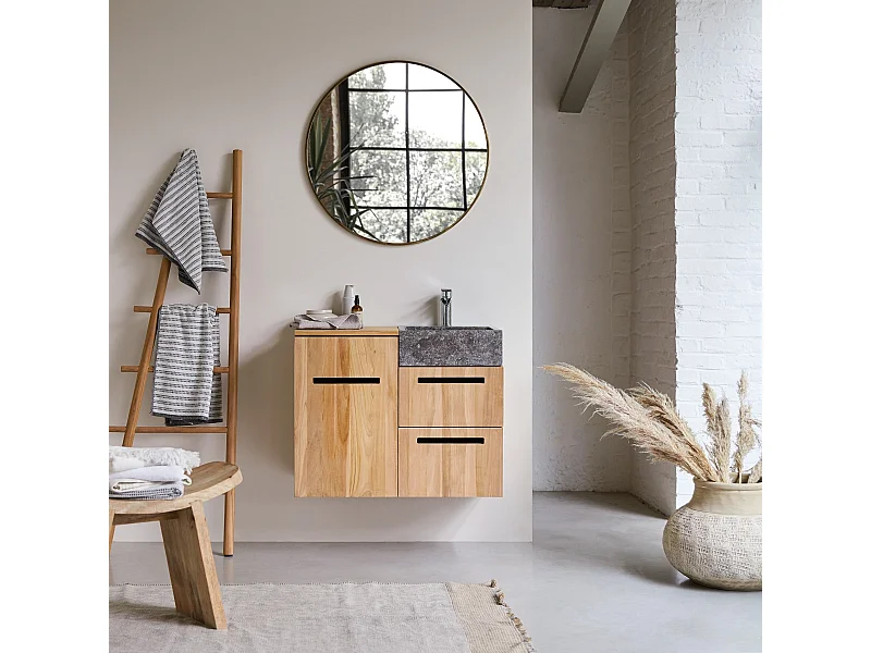 Badmöbel mit Waschbeckenschrank und integriertem Waschbecken 83 cm Teak