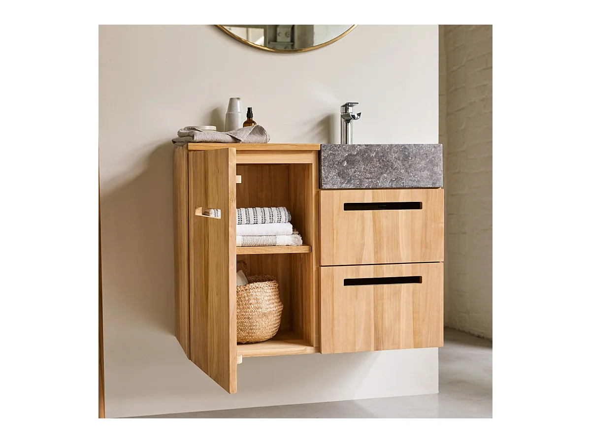 Badmöbel mit Waschbeckenschrank und integriertem Waschbecken 83 cm Teak