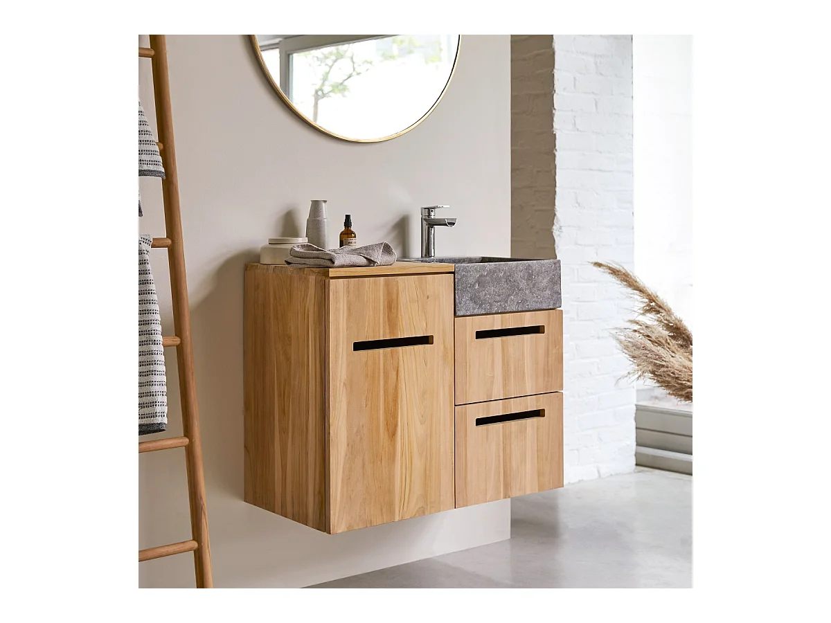 Badmöbel mit Waschbeckenschrank und integriertem Waschbecken 83 cm Teak