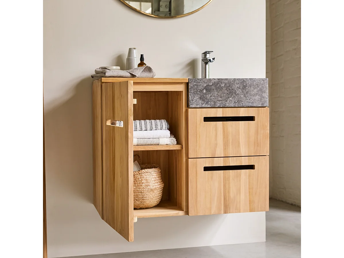 Badmöbel mit Waschbeckenschrank und integriertem Waschbecken 83 cm Teak