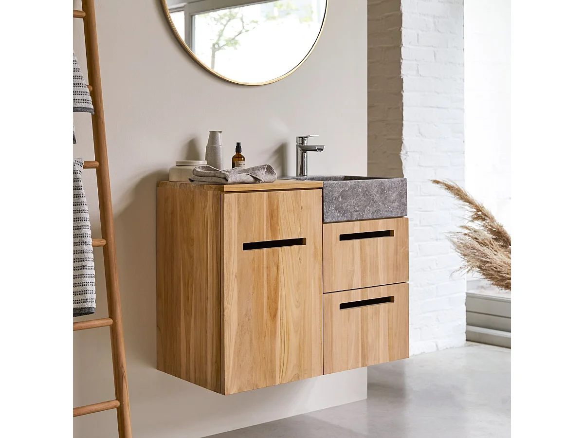 Badmöbel mit Waschbeckenschrank und integriertem Waschbecken 83 cm Teak