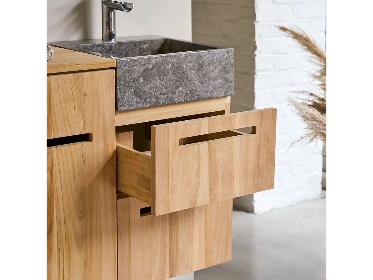 Badmöbel mit Waschbeckenschrank und integriertem Waschbecken 83 cm Teak