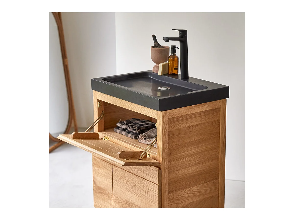 Meuble Salle de bain en bois de chêne et pierre de lave 60 Easy