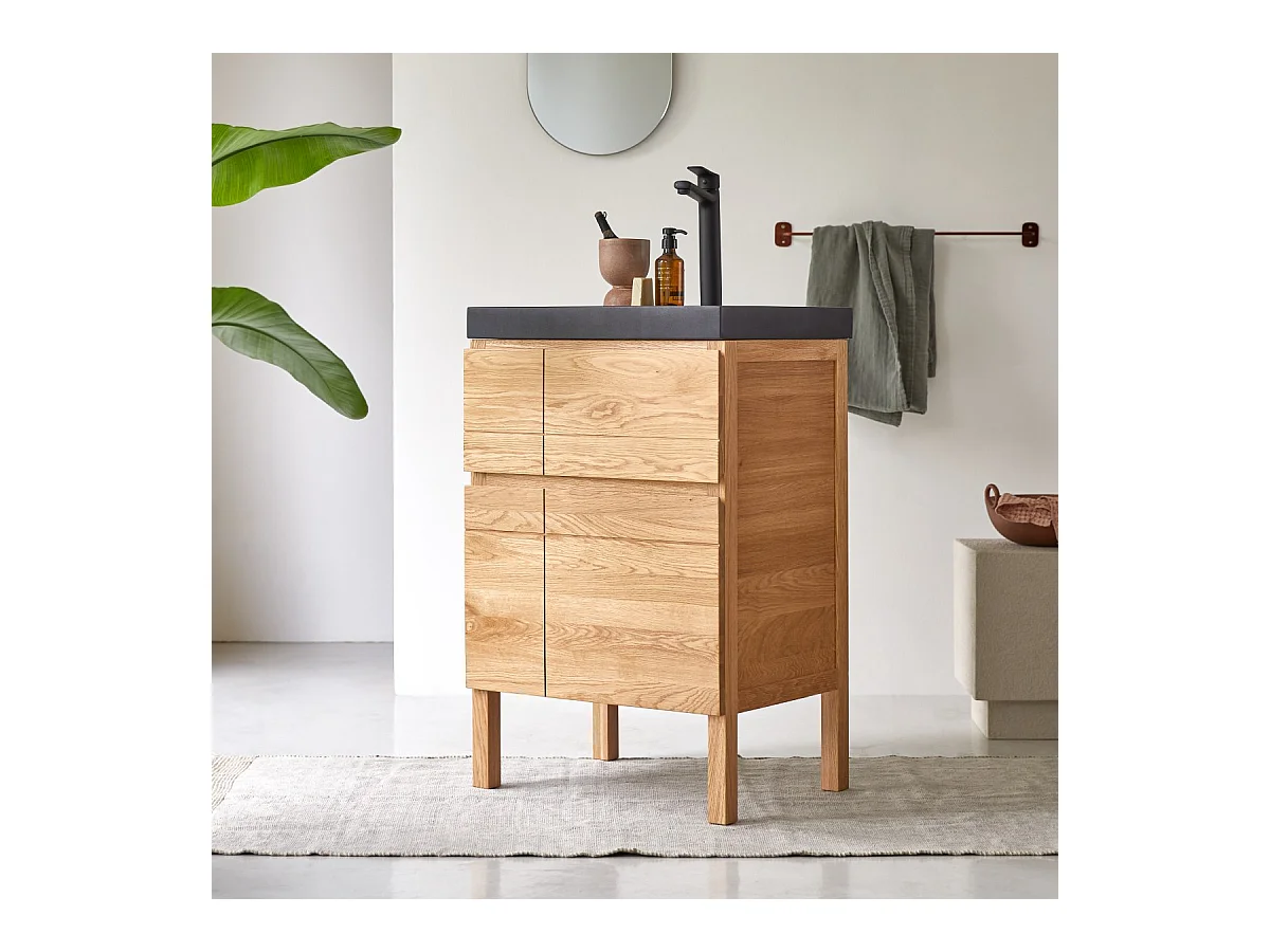 Meuble Salle de bain en bois de chêne et pierre de lave 60 Easy