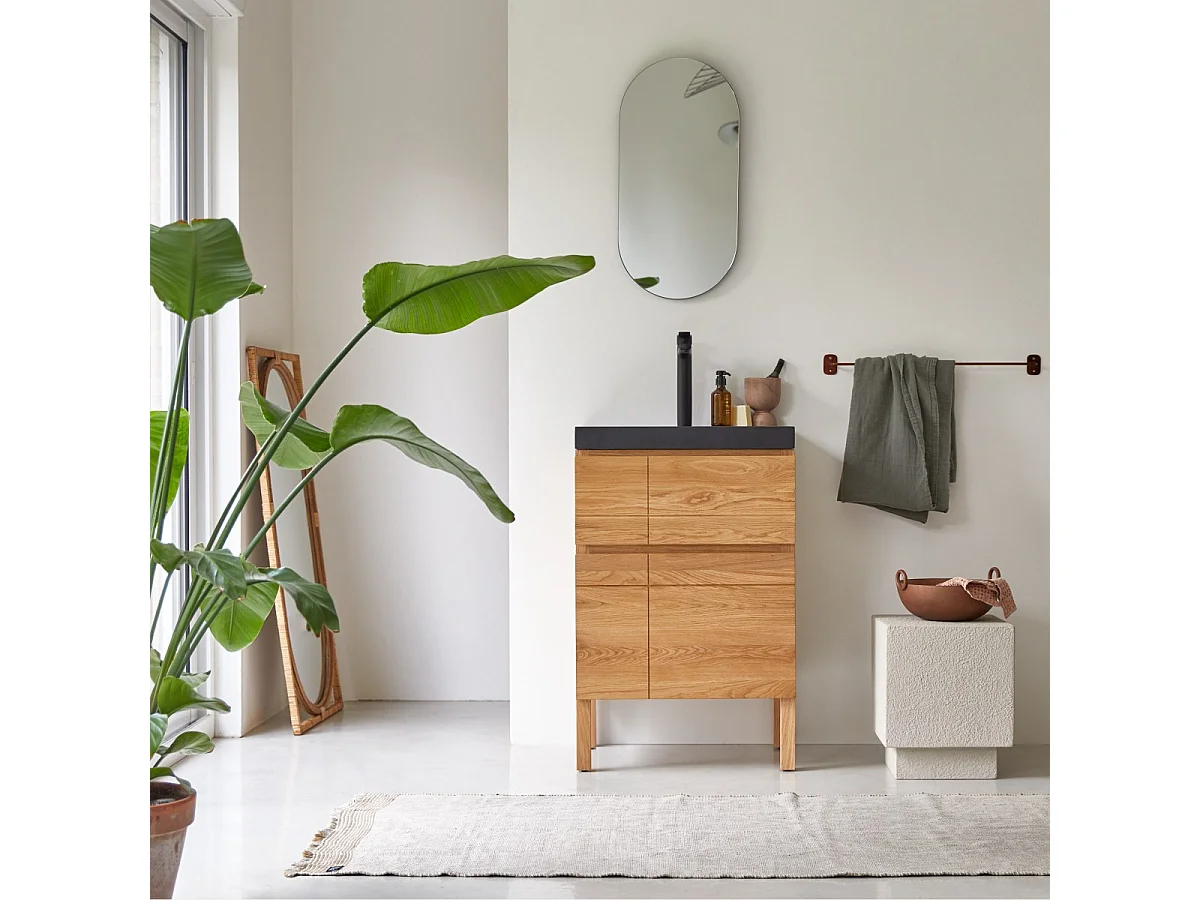 Mobile per il bagno in legno di rovere e pietra lavica 60 Easy